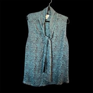 Elegant Blue & Turquoise Patterned Women's Top with Tie on the Front
